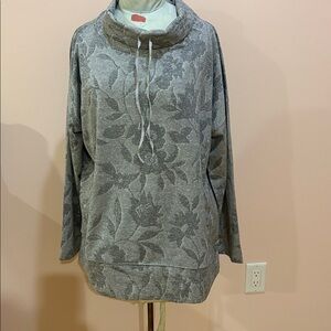 Talbots Gray Floral Patterned Cowl Neck Sweatshirt Style Top Sz XLp